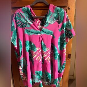 Adrienne Pink and Green Tropical  Print Blouse